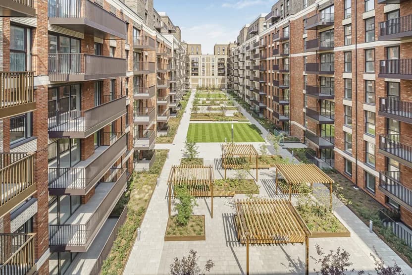 A Countryside Partnerships development, seen across its courtyard garden